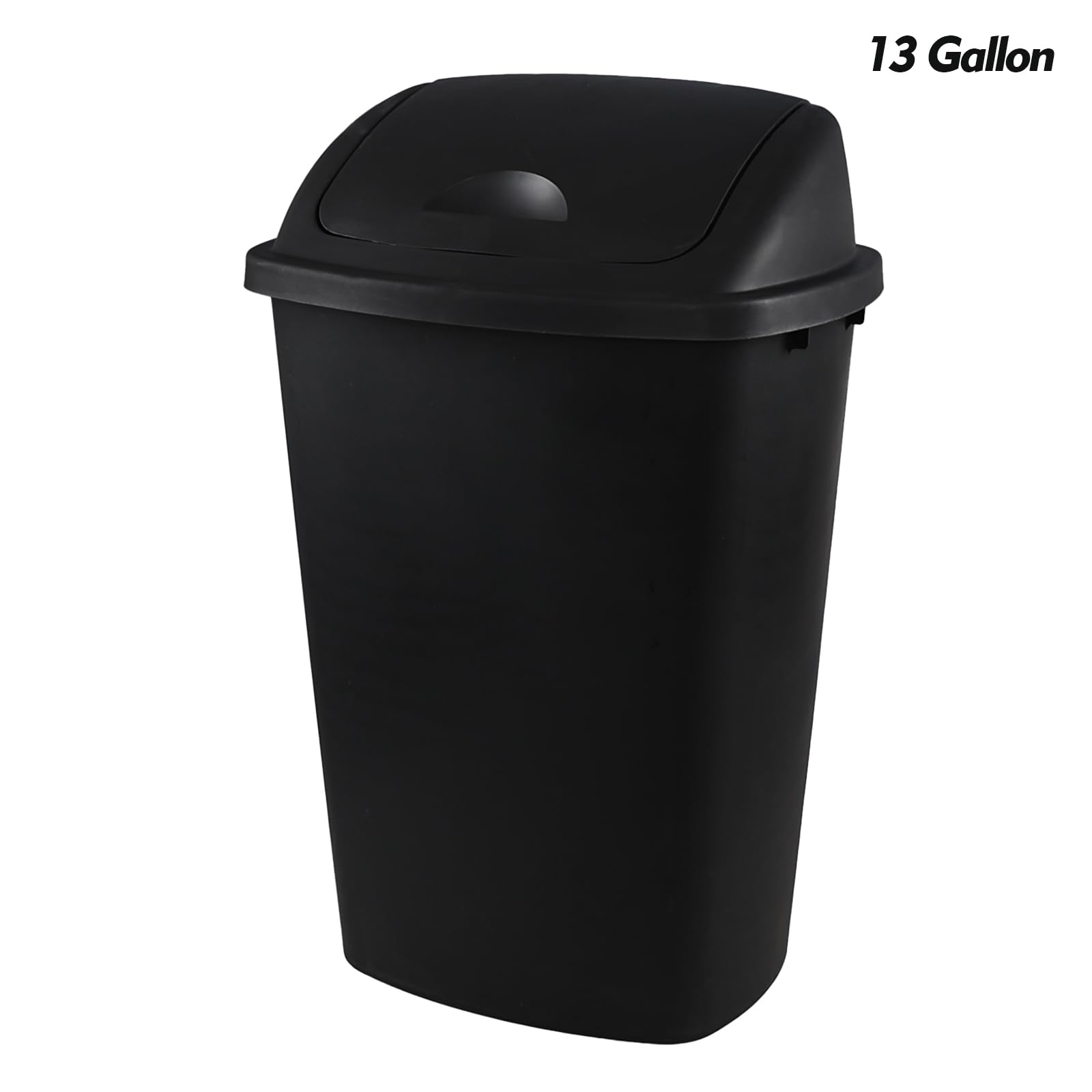 13 Gallon 4 Packs Black Plastic Trash Can with Swing Top Lid (4 Count)
