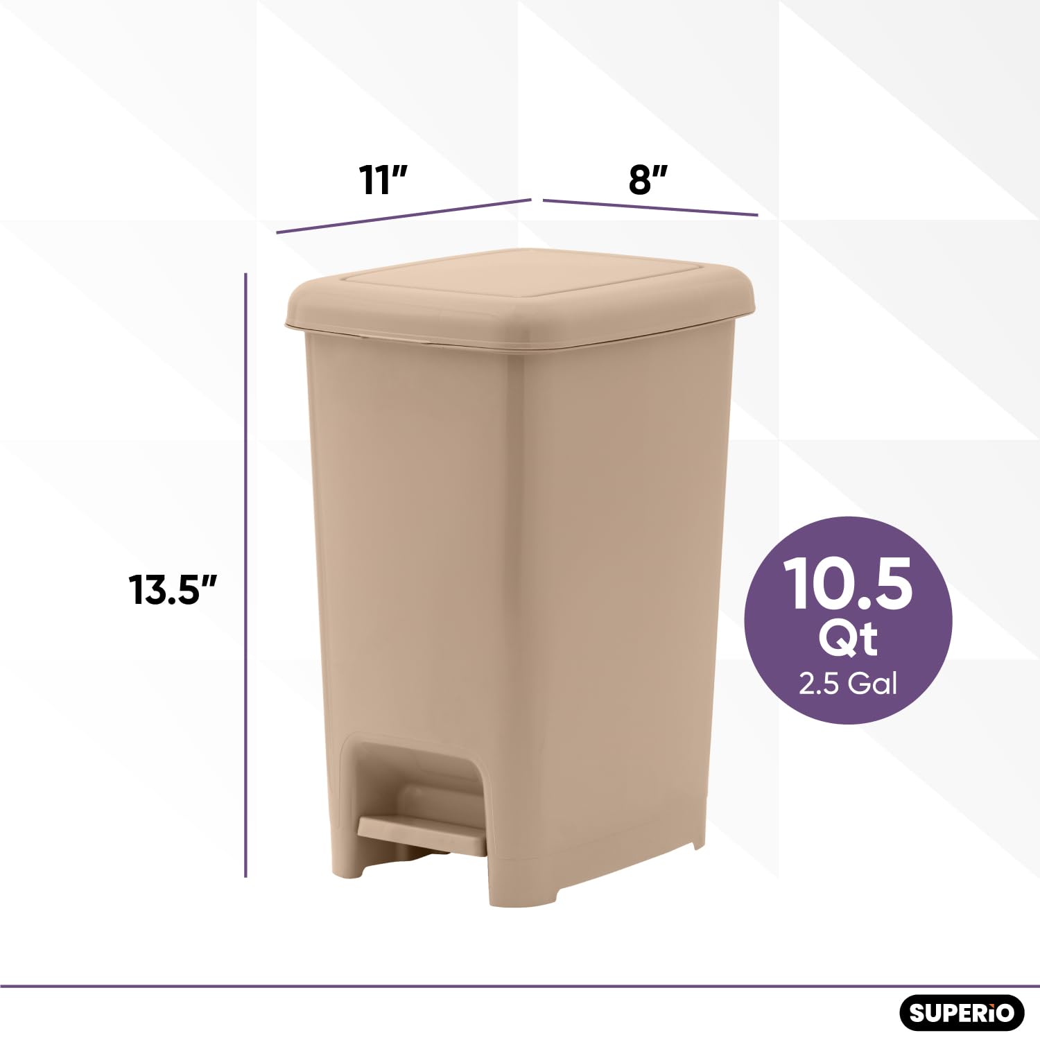 2.5 Gal Slim Step On Pedal Plastic Trash Can