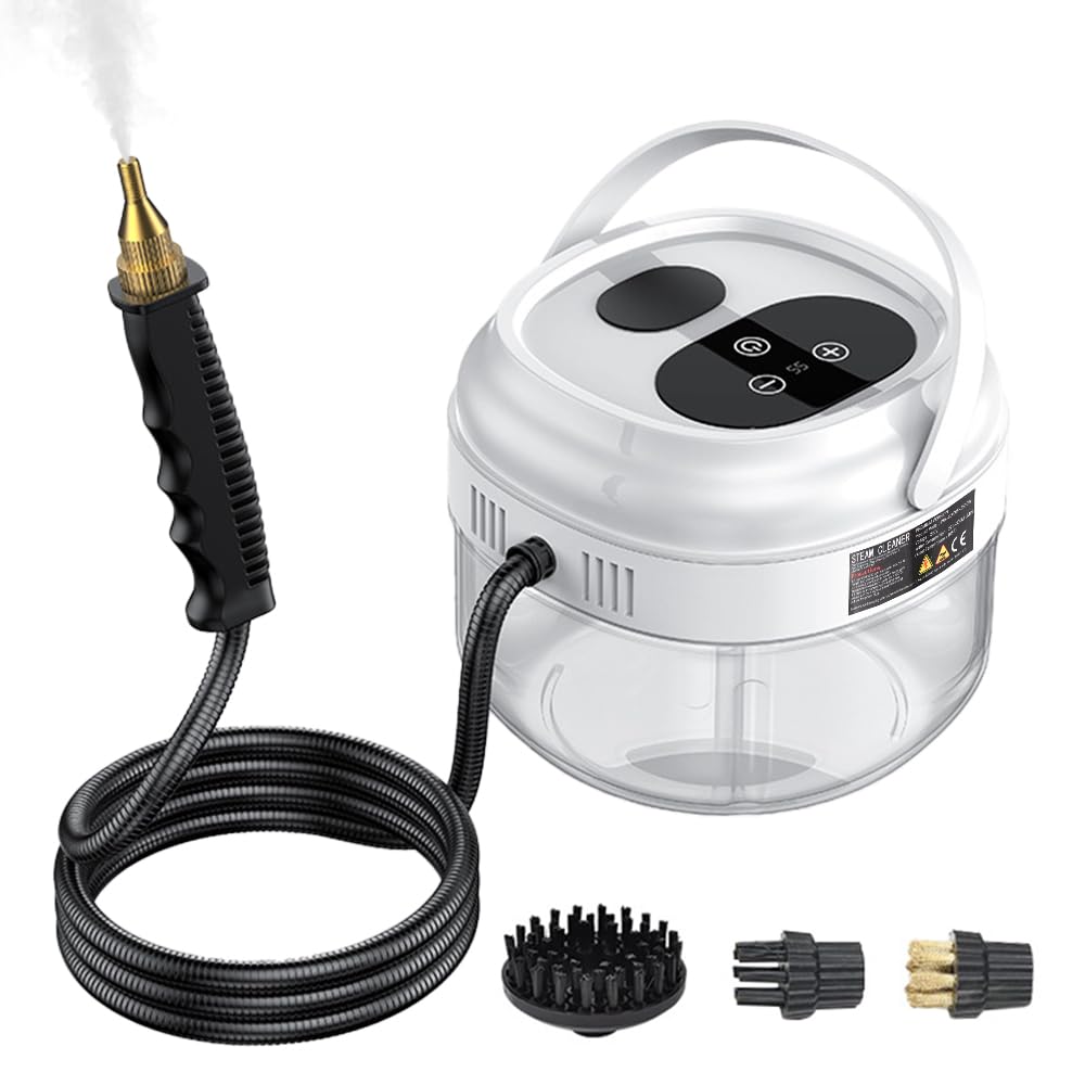Pressurized Handheld Steam Cleaner with 3 Brushes and Extended Rod