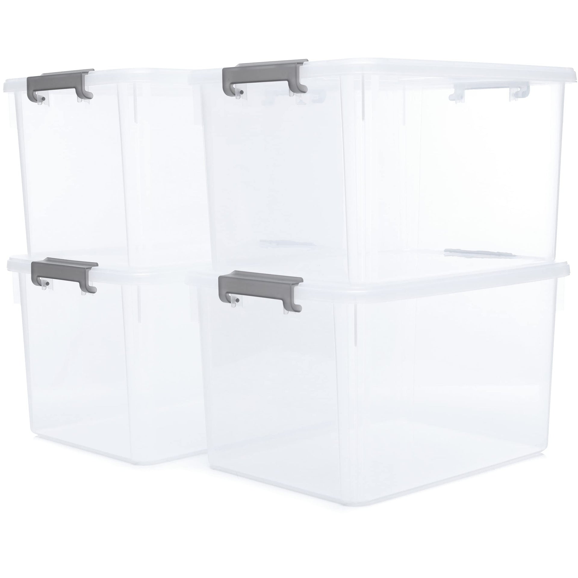 32 QT Plastic Storage Bins with Latching Lids Stackable Storage Containers for Organizing Large Clear Storage Box for Garage (4 Count)