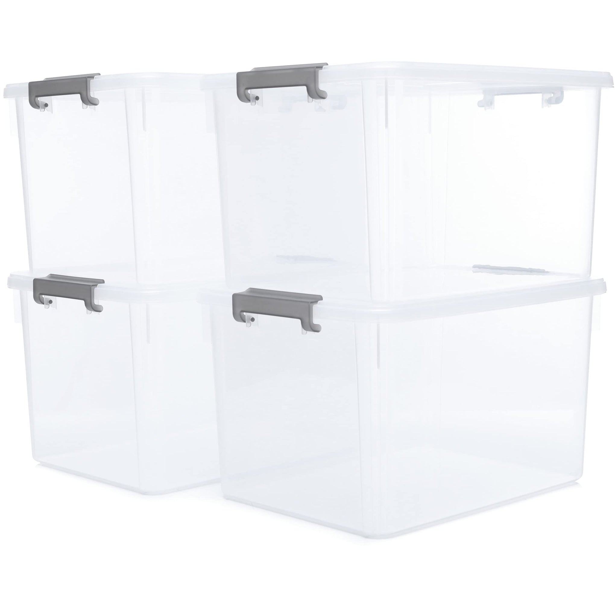 32 QT Plastic Storage Bins with Latching Lids Stackable Storage Containers for Organizing Large Clear Storage Box for Garage (4 Count)
