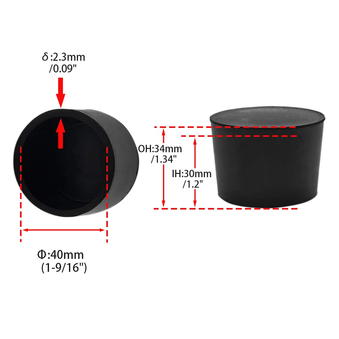 4 Pieces 40mm Rubber Chair Leg Caps Round (4 Count)
