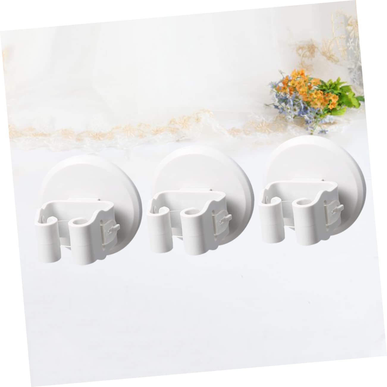 3pcs Mop Broom Holder Wall Mount No Drilling Suction Cup Clamp for Cleaning Tools