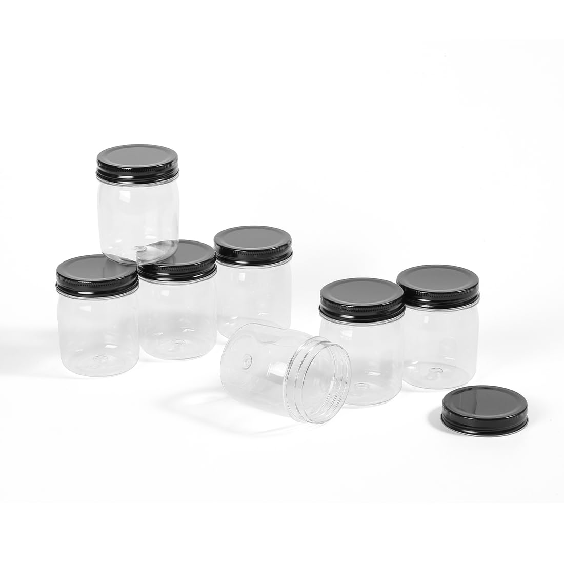 Plastic Mason Jars Reusable Storage Containers with Silver Airtight Lid 8 Ounce Clear Jars for Dry Foods