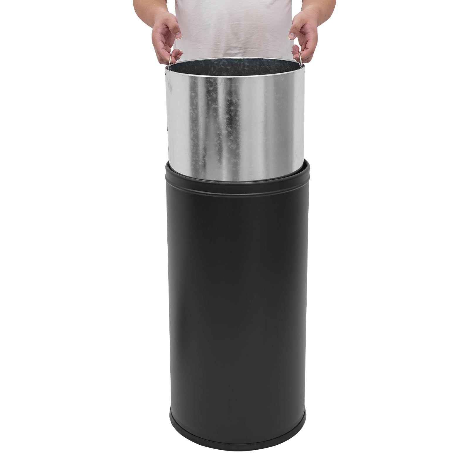 58.6 Liter 15.48 Gallon Commercial Open Top Trash Can White Stainless Steel Trash Can Outdoor Indoor Garbage Enclosure with Lid Inside Barrel