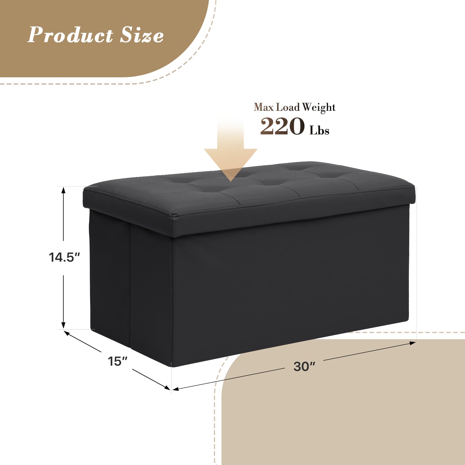 30" Storage Ottoman Bench Folding Bench with 90L Hidden Storage