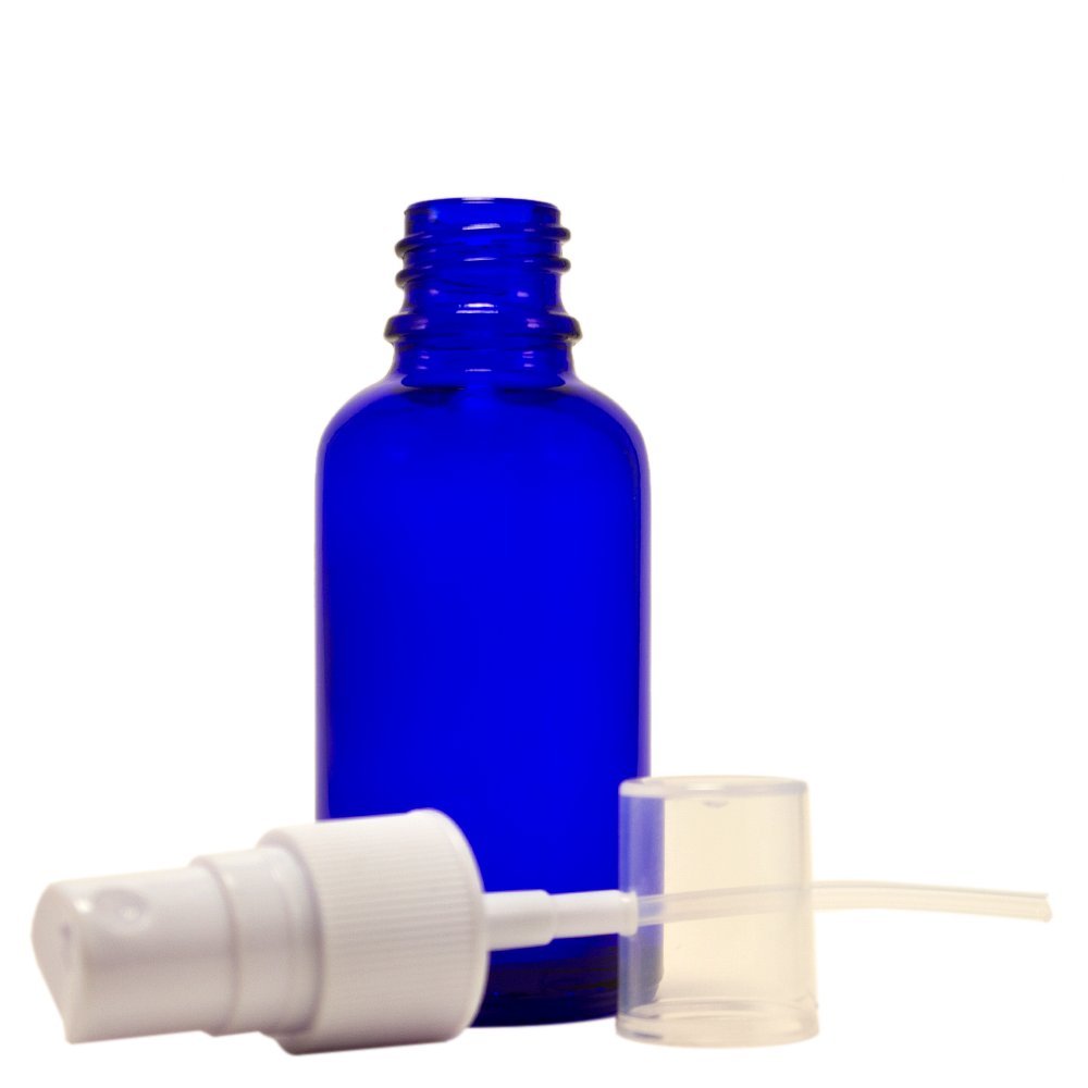 1 oz Cobalt Blue Boston Round Glass Bottle with Fine Mist sprayer 12
