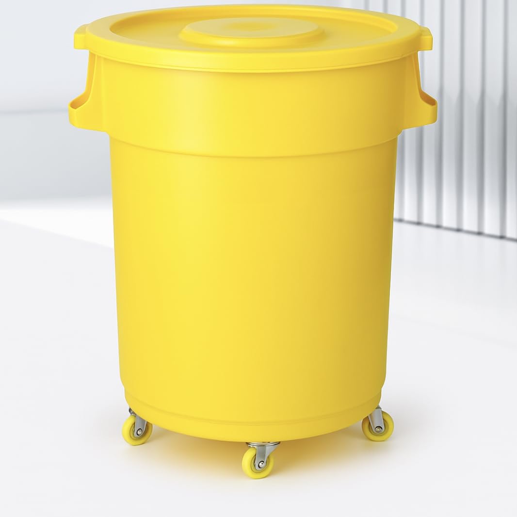 32 Gallon Round Commercial Trash Can with Lid and Dolly