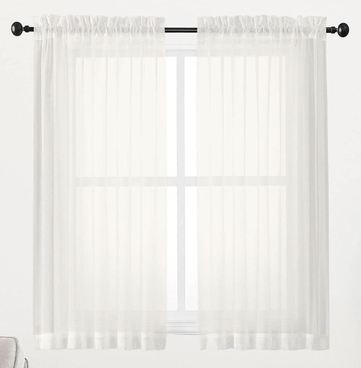 Ivory Sheer Window Curtain Panels 45 Inch