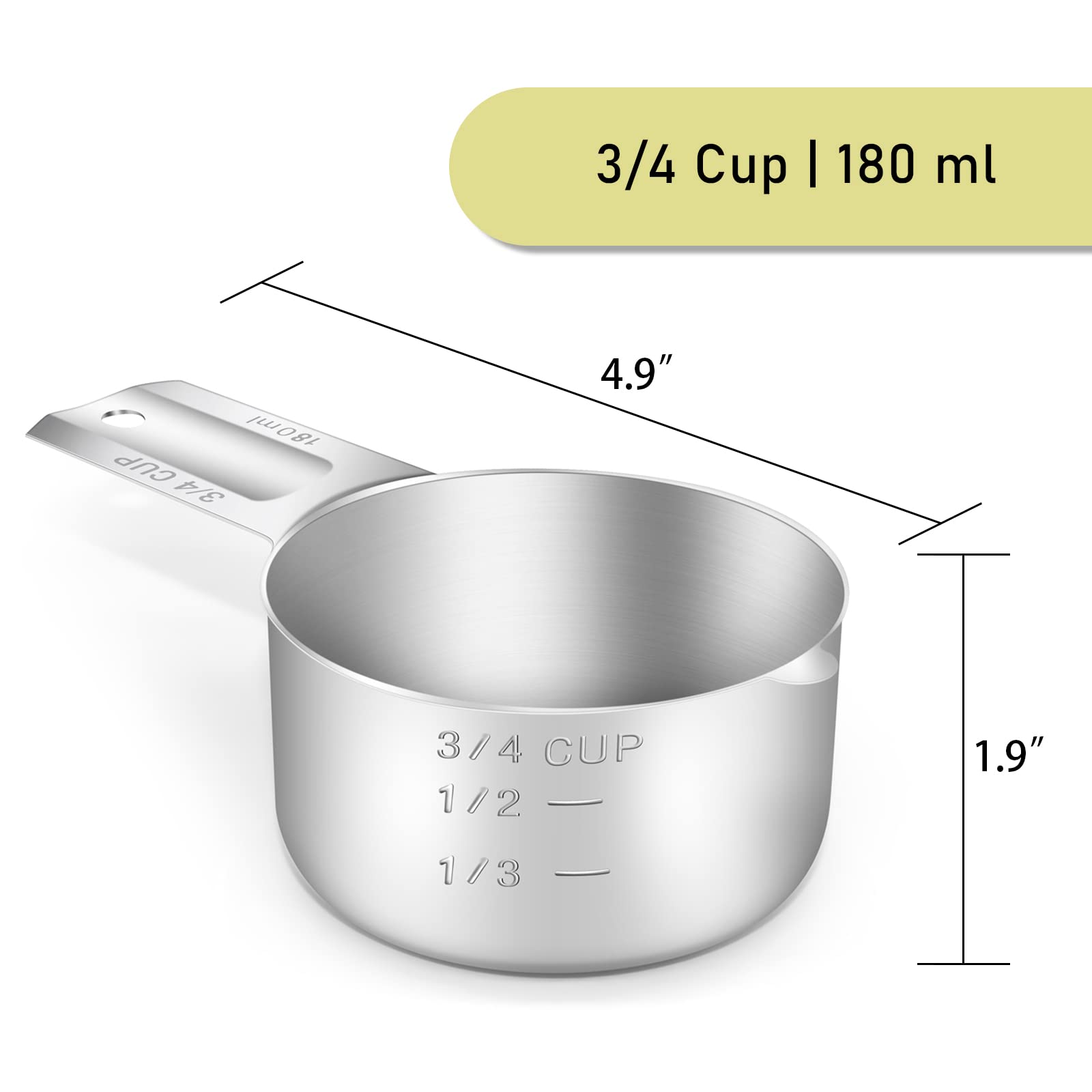 1PCS 3/4CUP(180ml, 6oz) Measuring Cup, 18/8 Stainless Steel Measure Scoop