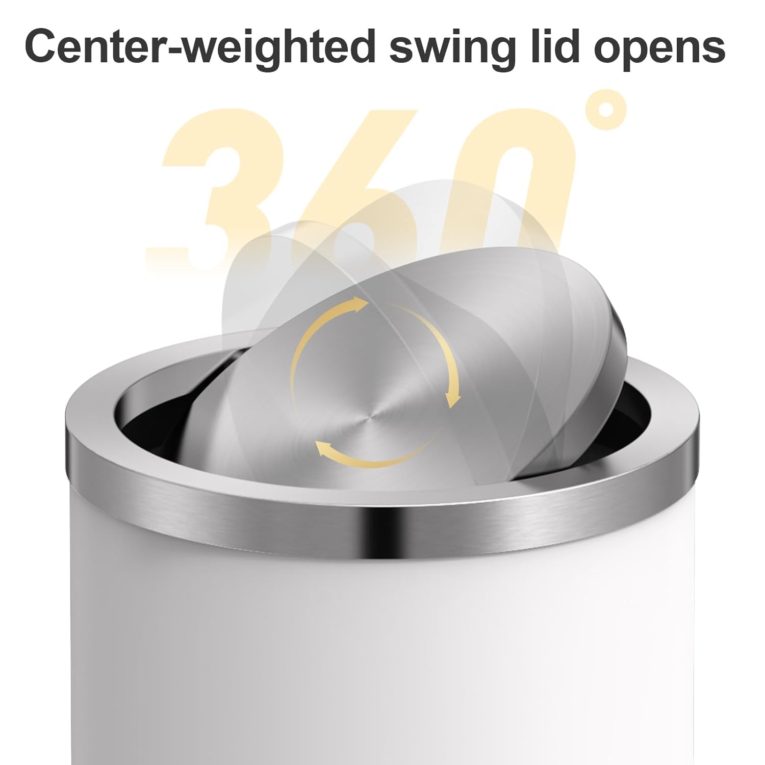 4 Gallons White Swing Lid Stainless Steel Trash Can