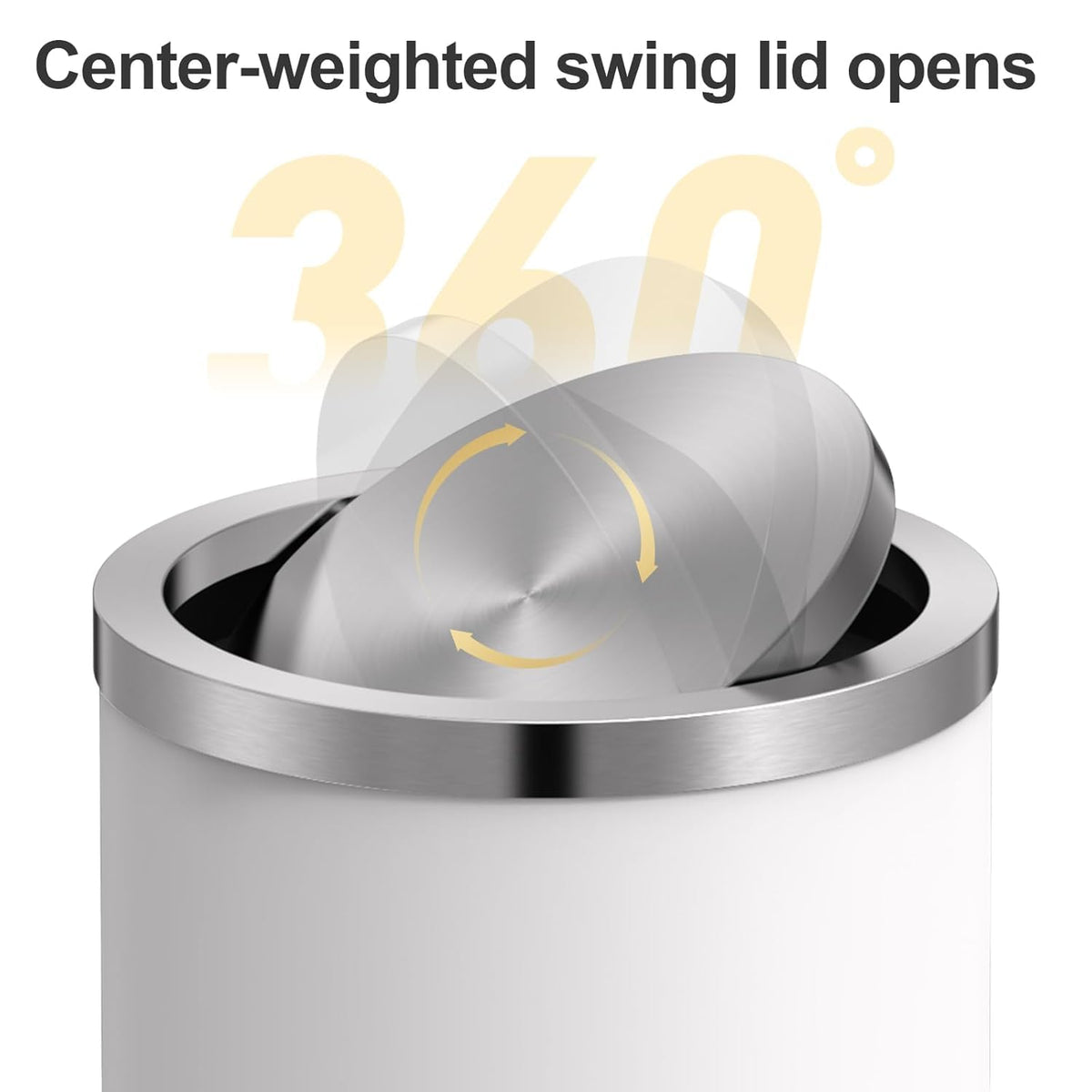 4 Gallons White Swing Lid Stainless Steel Trash Can
