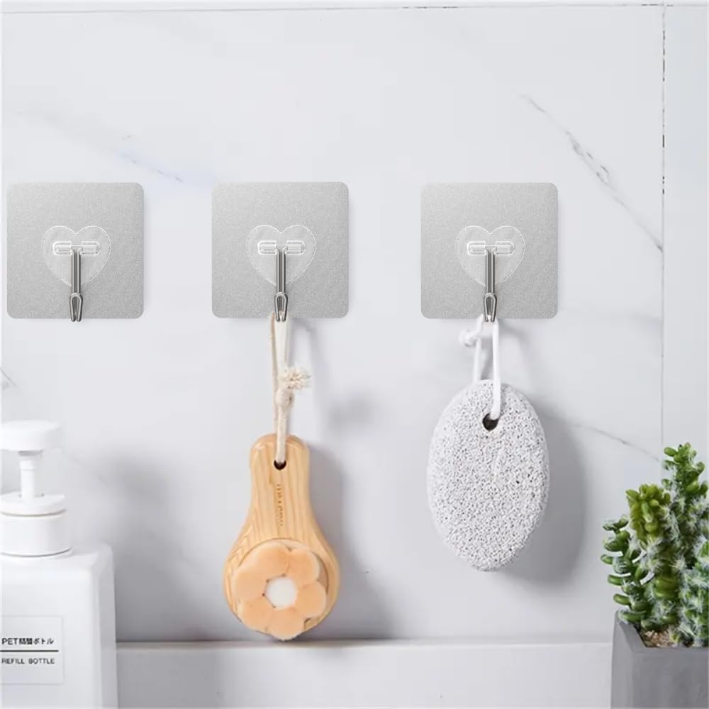 20 Pcs Adhesive Hooks for Hanging 22lb Self Adhesive Wall Hooks Heavy Duty Waterproof Transparent Sticky Hook for Shower Home Bathroom Kitchen Office (20 Count)