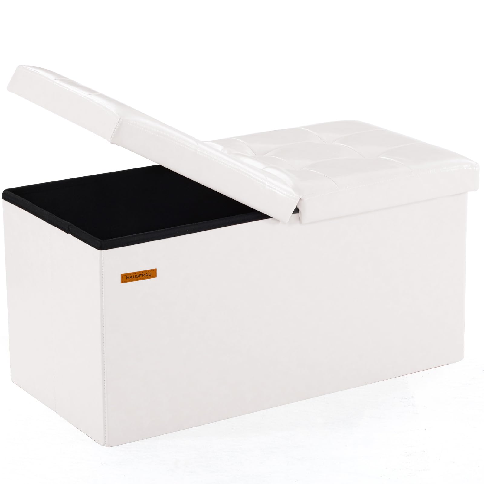 Ottoman with Storage Bench Folding Foot Rest Stool White
