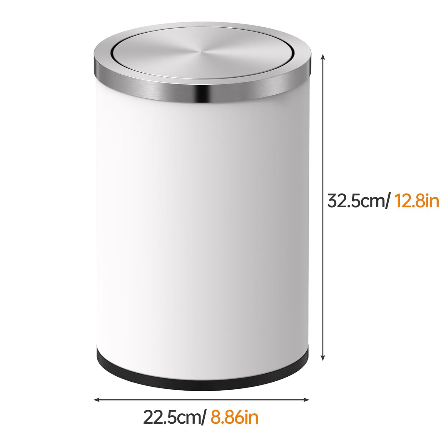 4 Gallons White Swing Lid Stainless Steel Trash Can