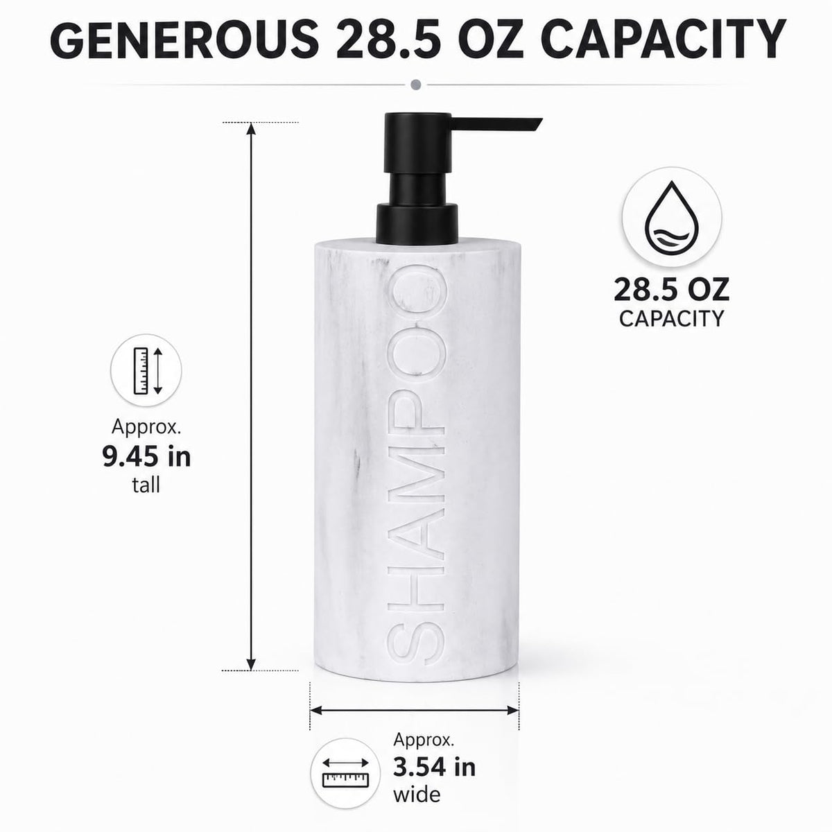 Resin White Marbled Shampoo Engraved Bottle Refillable Pump Dispenser