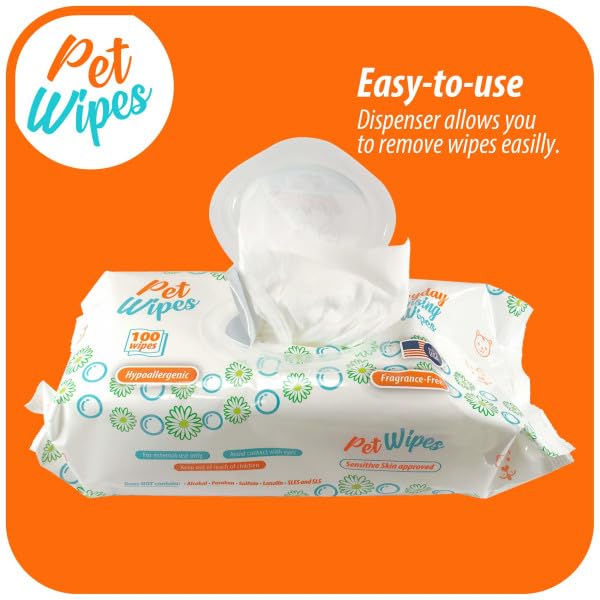 pet Wipes for Dogs and Cats Hypoallergenic Natural Products for Cleansing from Nose to Tail 400ct 8x7in Wipes in Packs of 100 Wipes Perfect for Grooming and Cleaning Made in the USA (400 Count)