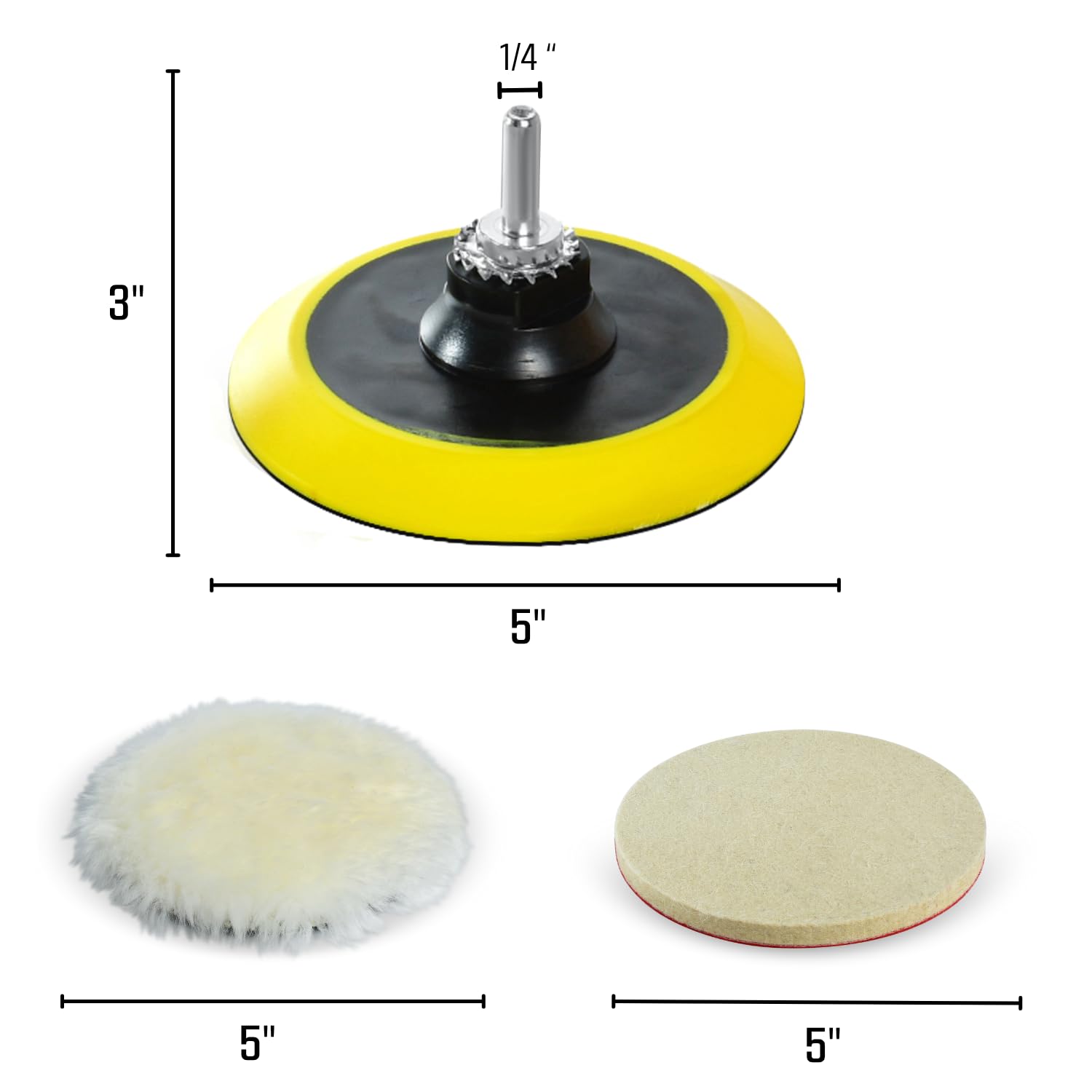 5 Inch Wool Polishing Kit for Drill or Angle Grinder or Orbital (10 Count)