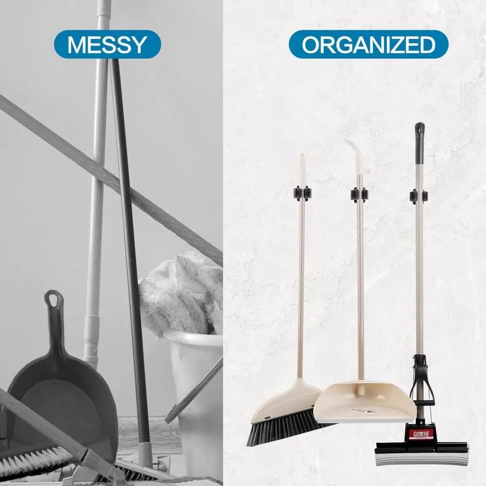 4Pcs peel and stick mop and broom holder wall mount Stainless Steel Heavy Duty Mop Holder Broom Hanger Wall with Screws (4 Count)