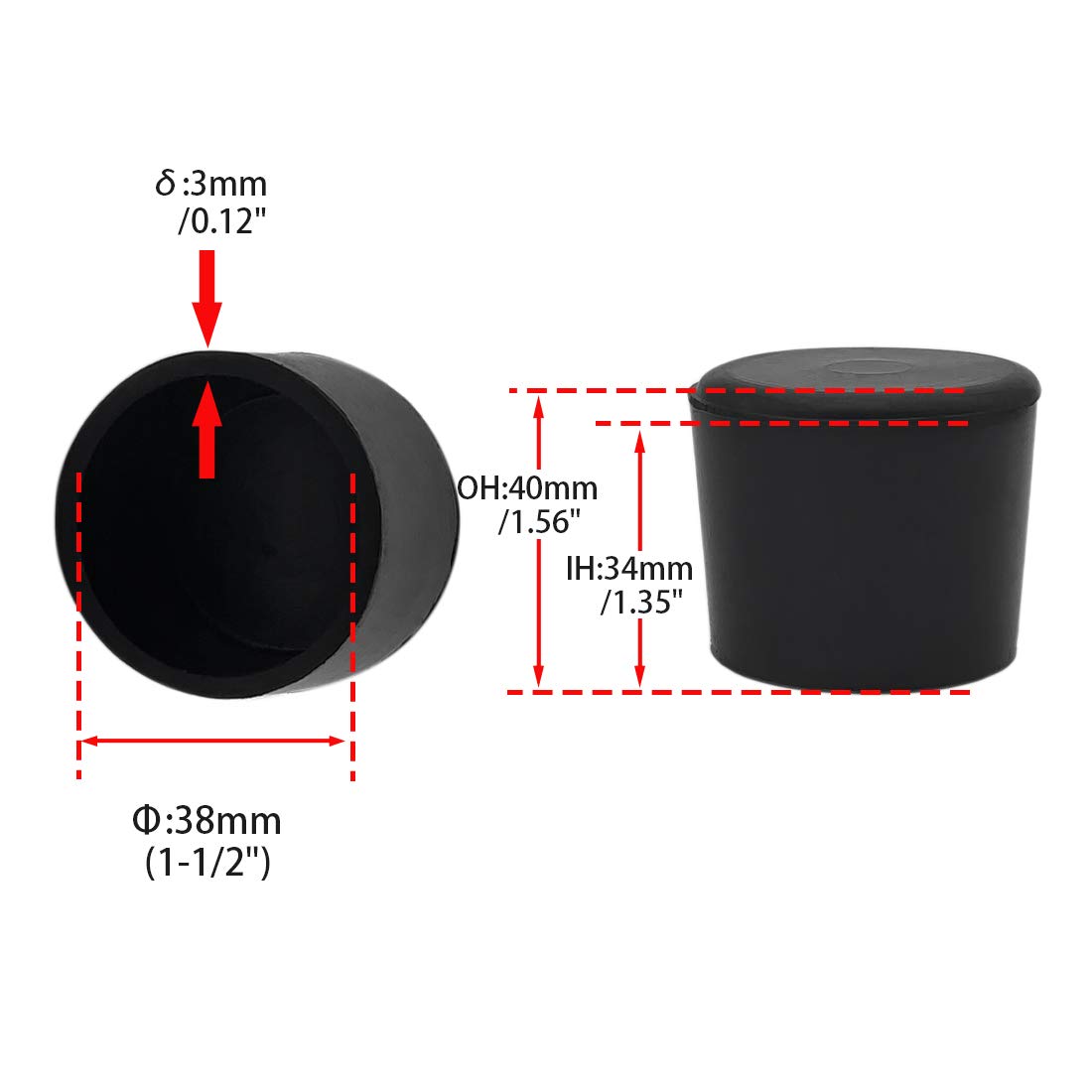 Furniture Table Covers Chair Leg Caps Round Black 38mm 1 (4 Count)