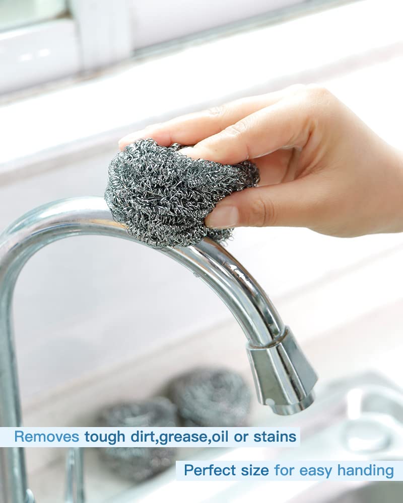 12Pcs Steel Wool Scrubber Pads for Cleaning Dishes (12 Count)