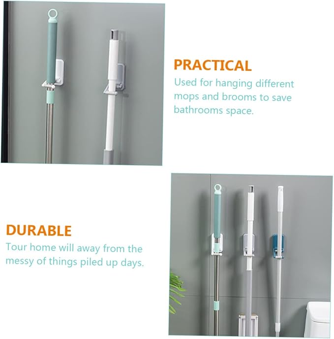 3pcs Slip Broom Hanger Adhesive Wall Mount Mop Holder for Microfiber Mop No Drilling Broom Rack Space Saver for Home