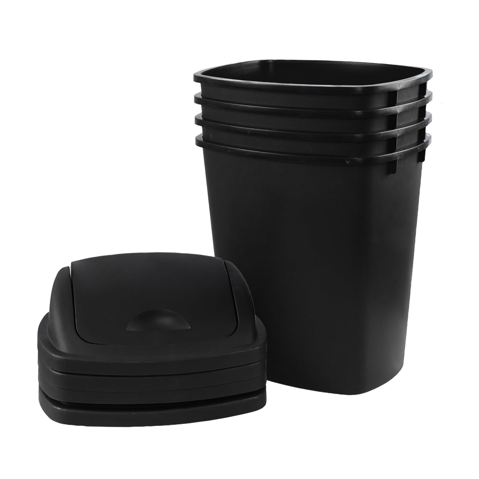 4 Pack 6 Gallon Plastic Garbage Bins with Swing Lid (4 Count)