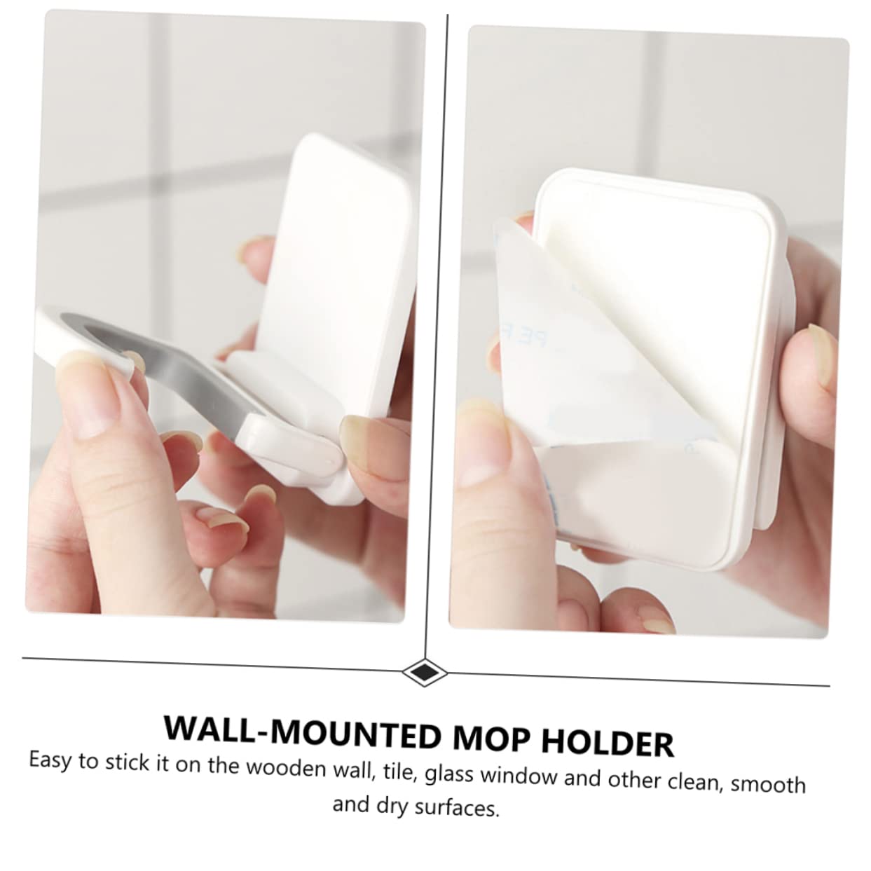 3pcs Punch Mop Holder Wall Mounted Broom Hooks Material Heavy Duty Adhesive Mop Clips for Neat Household Storage