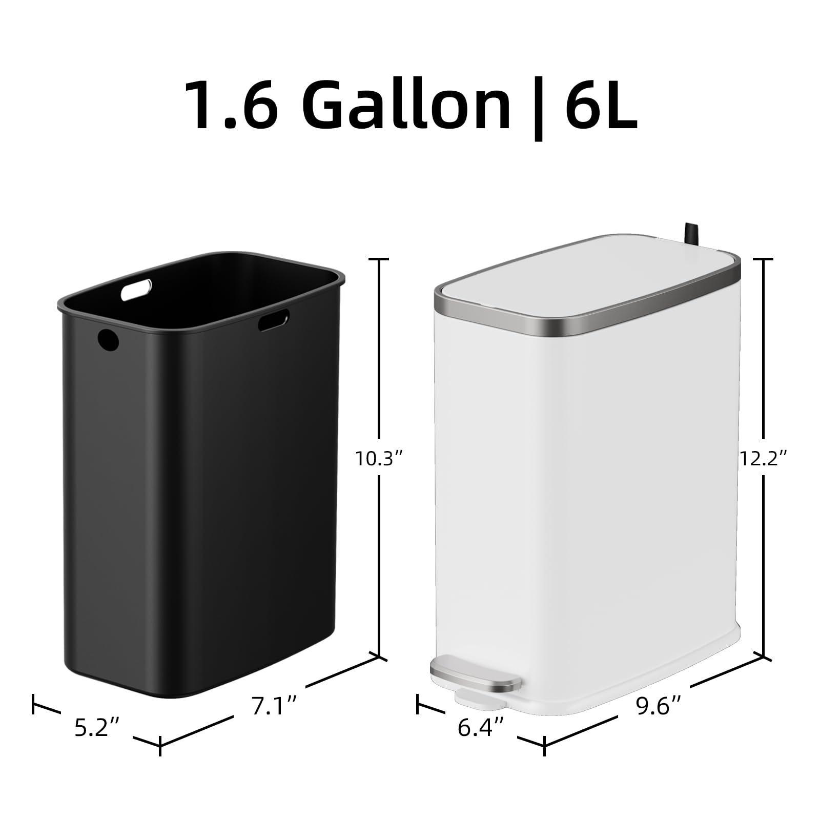 Stainless Steel Bathroom Trash Can with Lid Soft Close (60 Count)