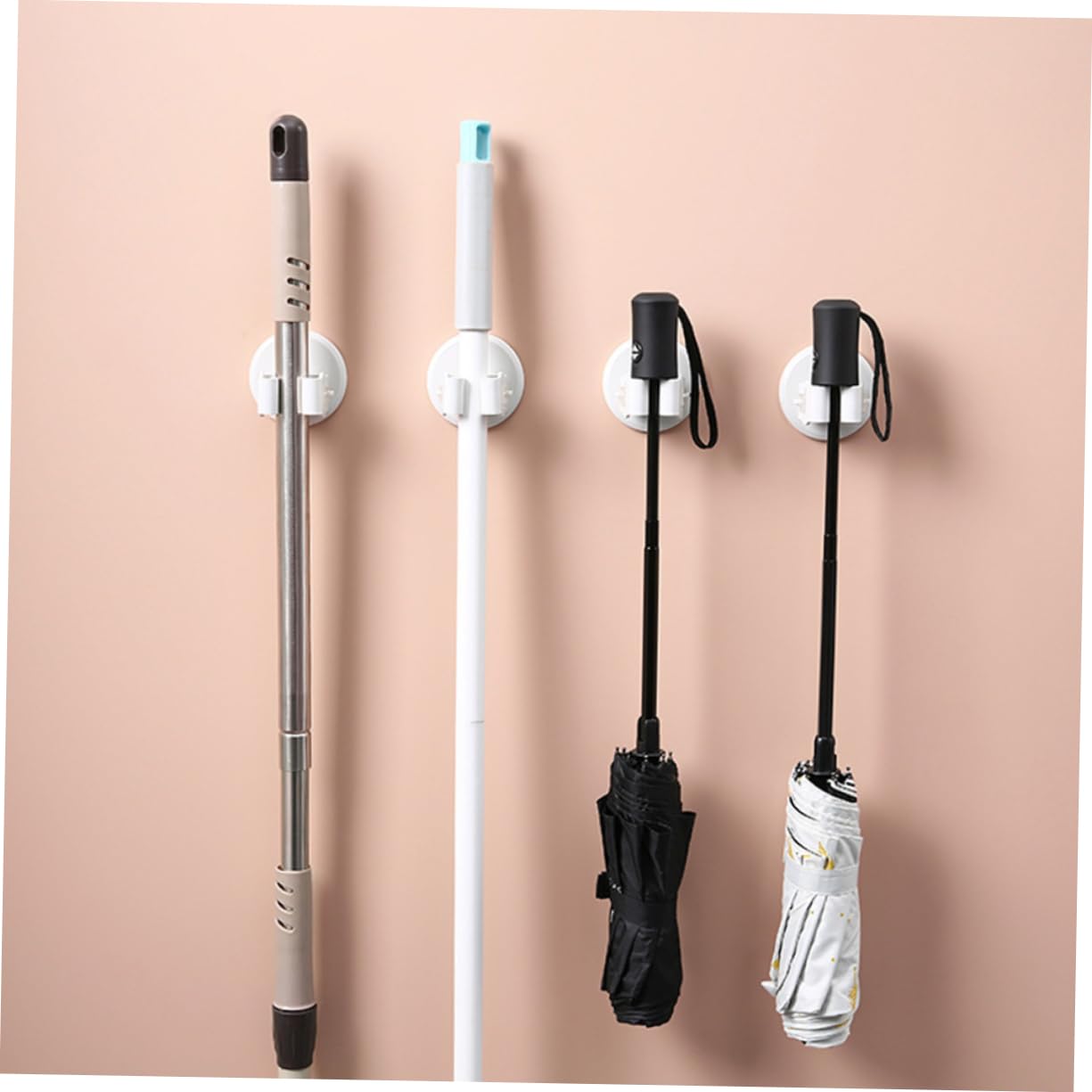 3pcs Mop Broom Holder Wall Mount No Drilling Suction Cup Clamp for Cleaning Tools