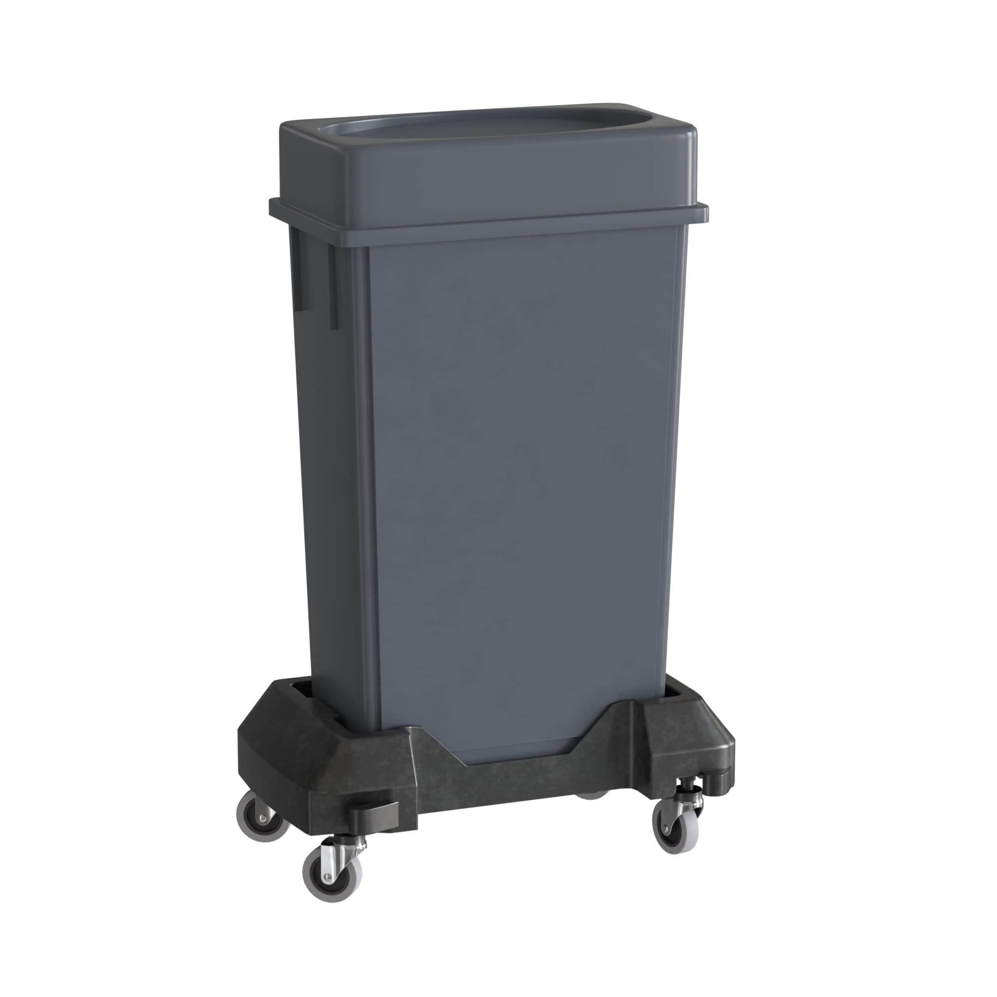 23 Gallon Gray Slim Jim Trash Can with Drop Shot Lid and Dolly