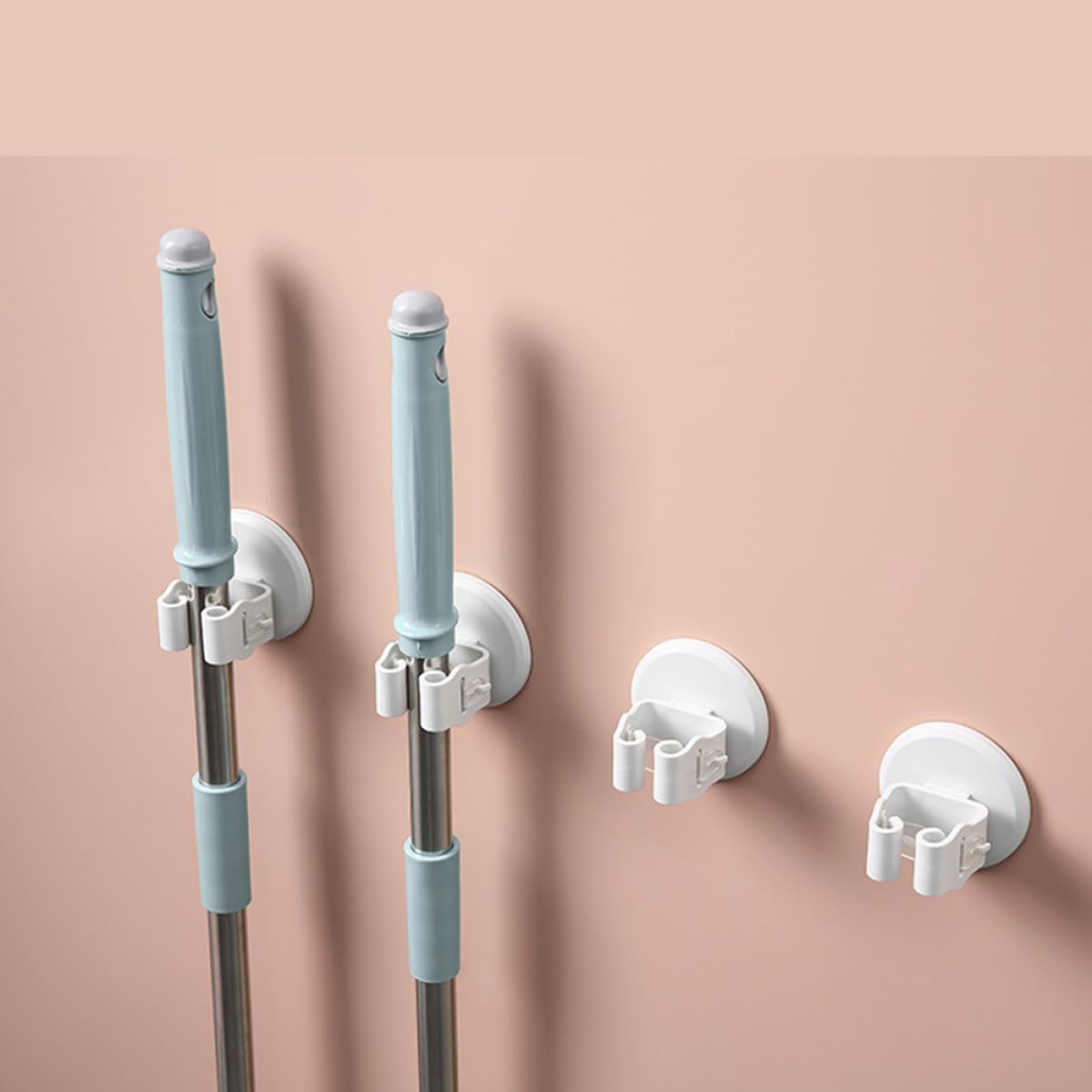 3pcs Wall mounted Mop and Broom Holder Set with White Suction Cup Clamps