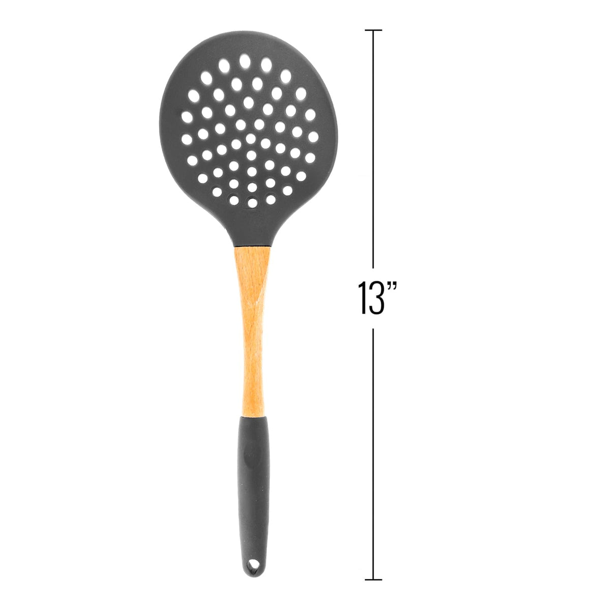 1pc Grey Nylon Skimmer Spoon with Soft Grip Ergonomic Wooden Handle Kitchen Utensils