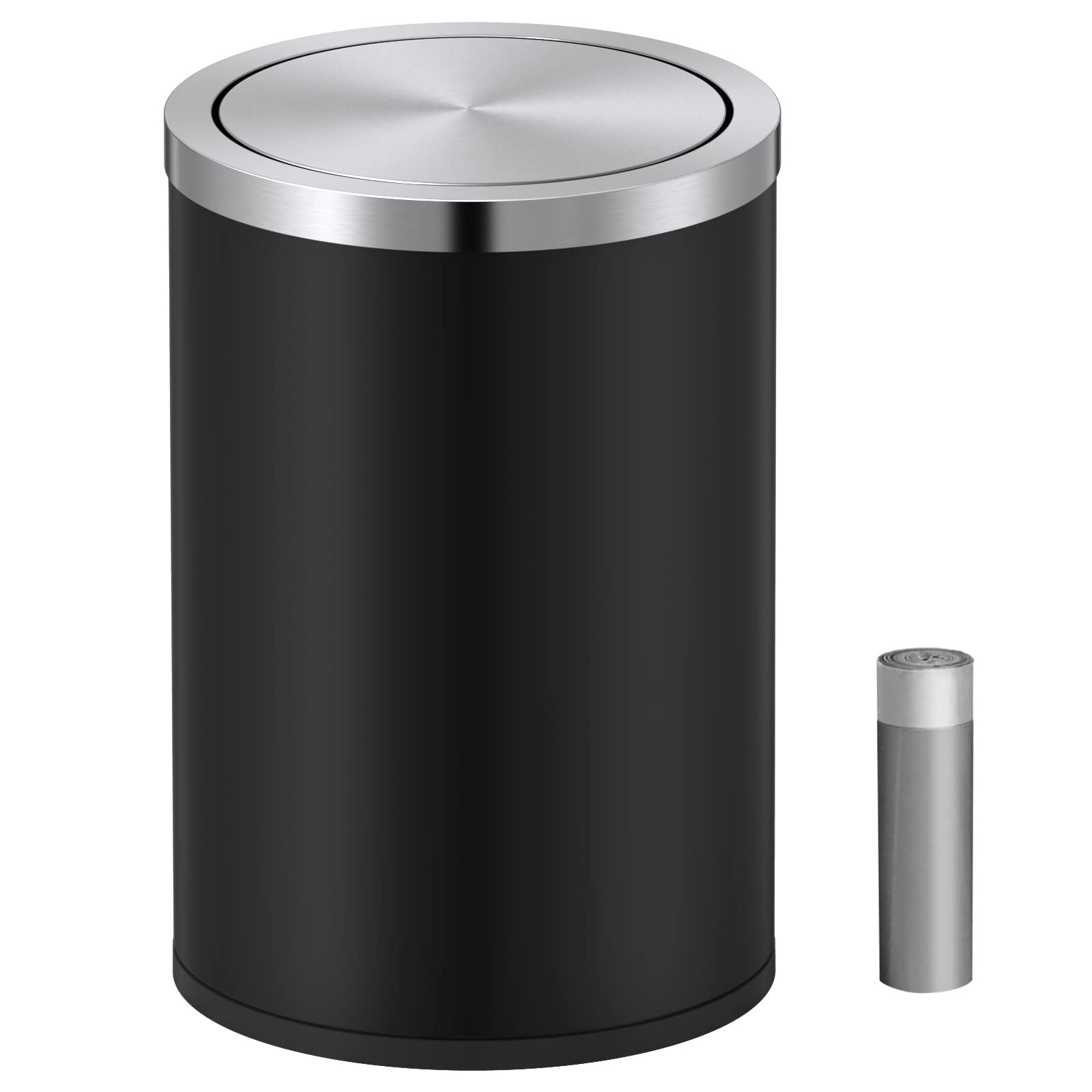 2.4 Gallons Matte Black Swing Lid Stainless Steel Trash Can