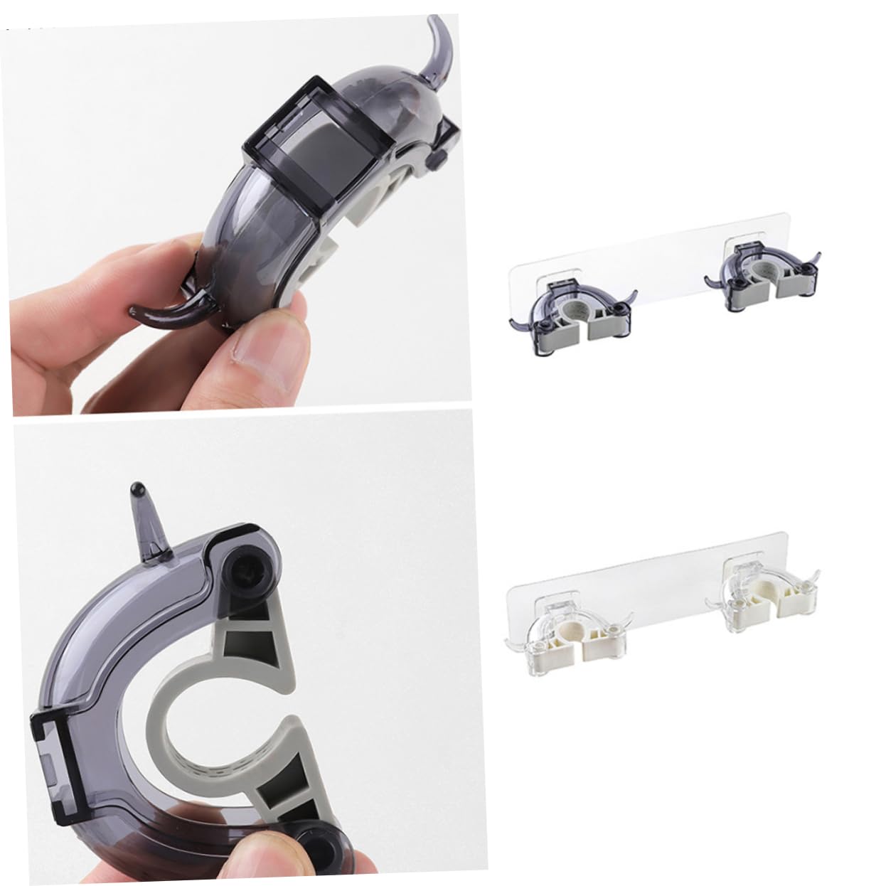 Dual Buckle Mop Holder Wall Mounted Seamless Mop Hook for Home Kitchen Bathroom Organizer Punch Heavy Duty Broom Hanger Clip Black