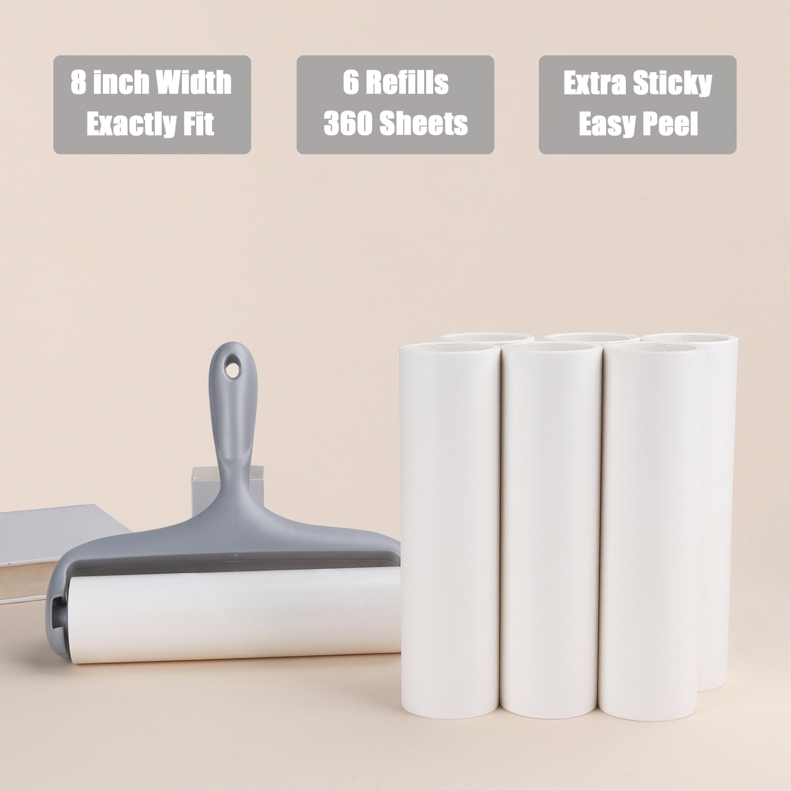 8 inch Large Surface Lint Roller Refills for Scotch (360 Count)