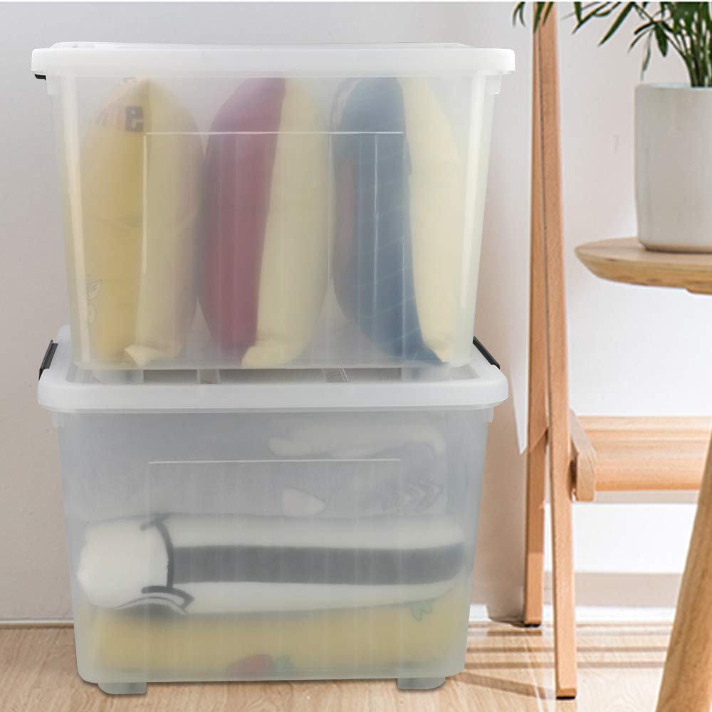 70 L Clear Plastic Large Storage Box with Wheels (4 Count)