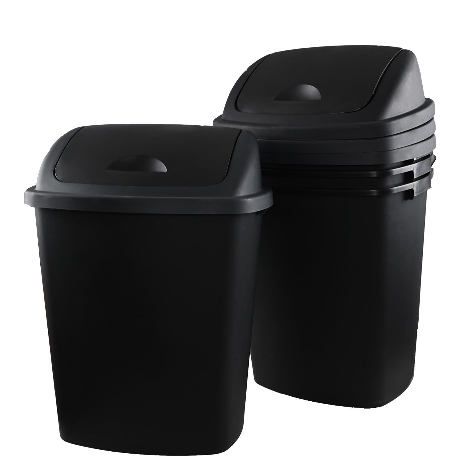 18 Gallon Black Plastic Kitchen Trash Can with Swing Lid (4 Count)