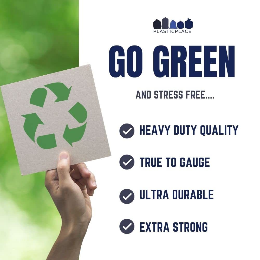 12 16 Gallon Recycling Bags │ 1.2 Mil │ Blue Garbage Can Liners with Logo │ 24" x 31" (250 Count)