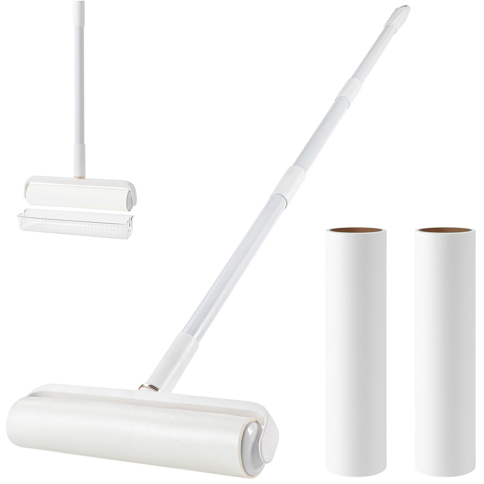 Floor Lint Roller Long Handle with Cover and 2 Refills for Pet Hair Extra Sticky Large 9.45 inch Lint Remover for Carpet Bedding Couch (180 Count)