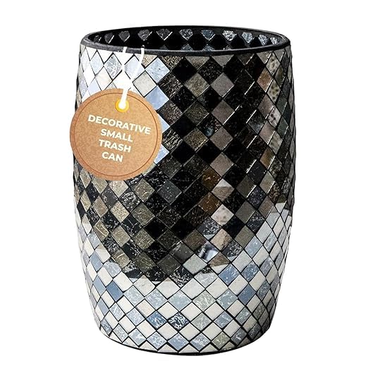Black and Gold Bathroom Trash Can Mosaic Glass 5L