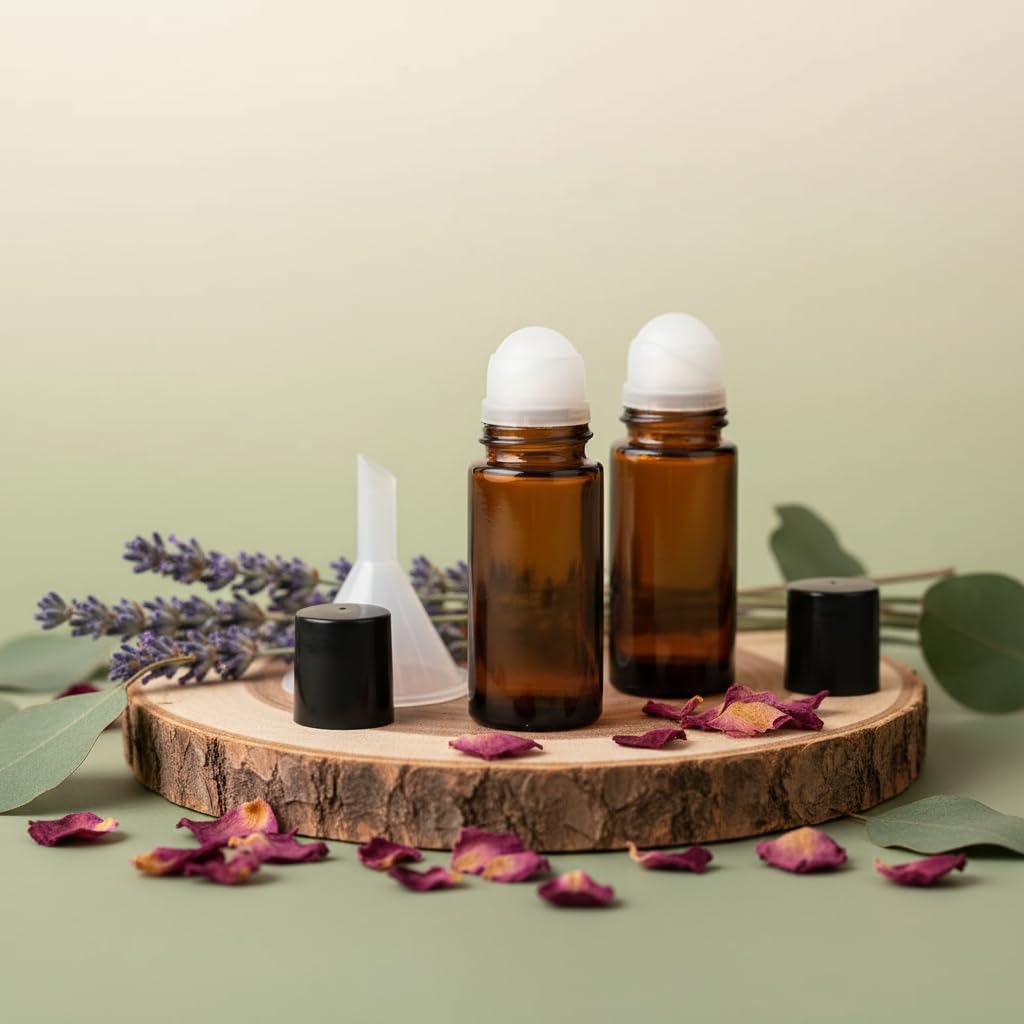 2Pcs Brown Glass Essential Oil Roller Bottles Refillable Roll on Bottles Empty Deodorant Bottle Containers Rollerball Beauty Personal Care Fragrance Cosmetics Tools (2 Count)
