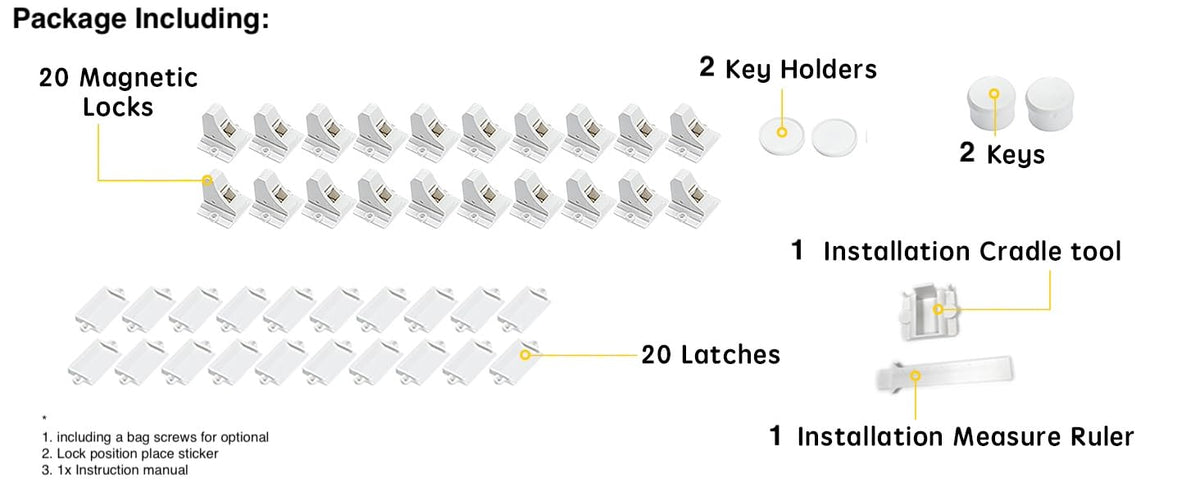 20 Pack Magnetic Cabinet Locks Baby Proofing and 2 Keys (20 Count)