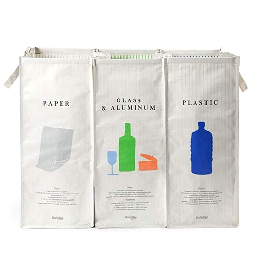 216 Separate Recycling Waste Bin Bags for Kitchen Home Recycle Garbage Trash Sorting Bins Organizer Waterproof Baskets Compartment Container (3 Count)