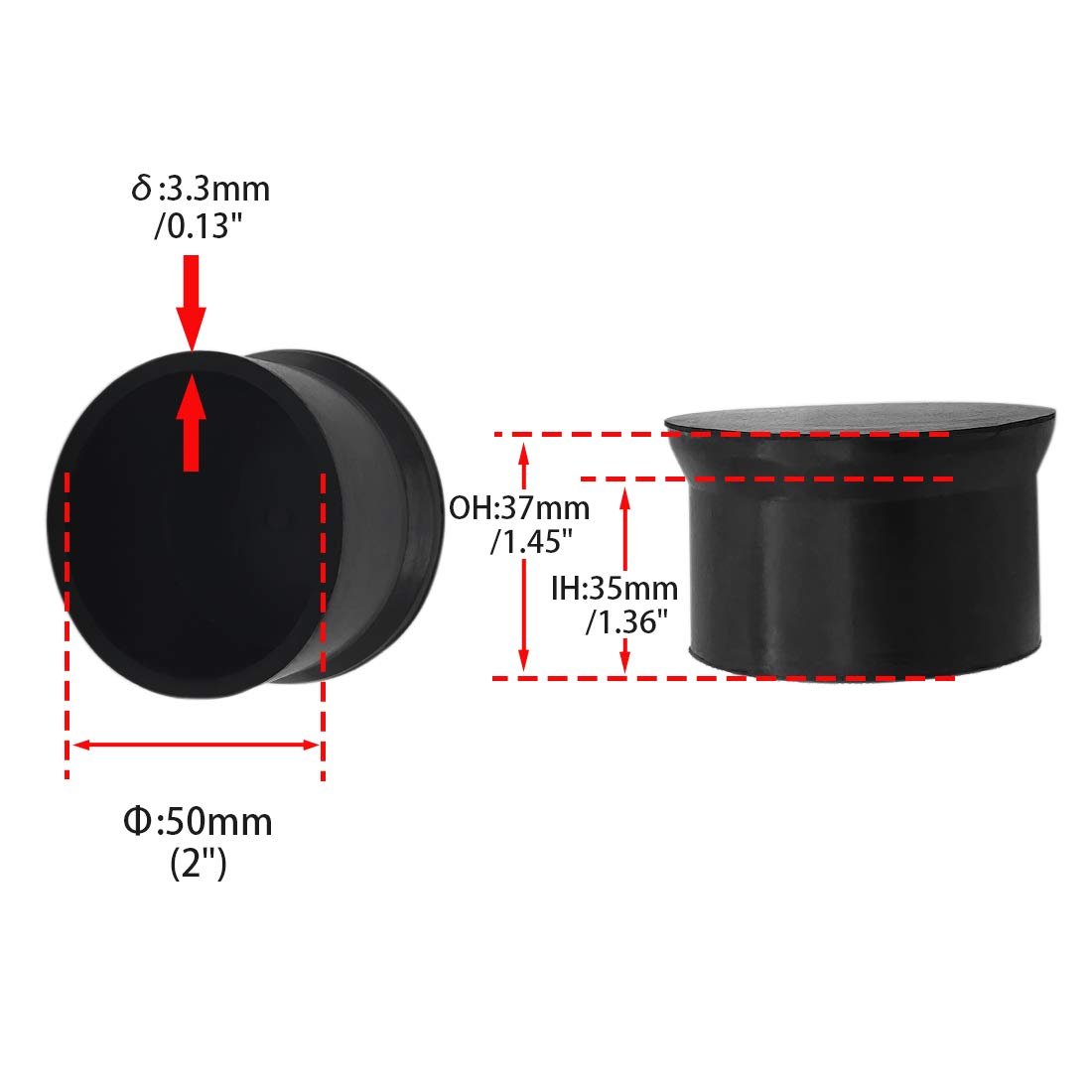Furniture Chair Leg Caps Round Black 4PCS 50mm 2" (4 Count)
