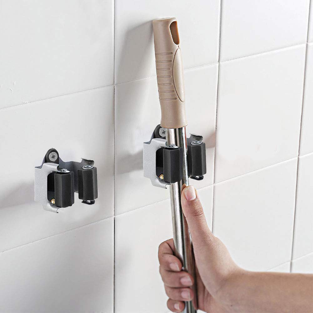 Broom Holder Wall Mount 10 Pack Heavy Duty Metal Mop Broomstick Shovel Handle Hanging Clips Clamp Organizer Hanger Rack Gripper Black (10 Count)
