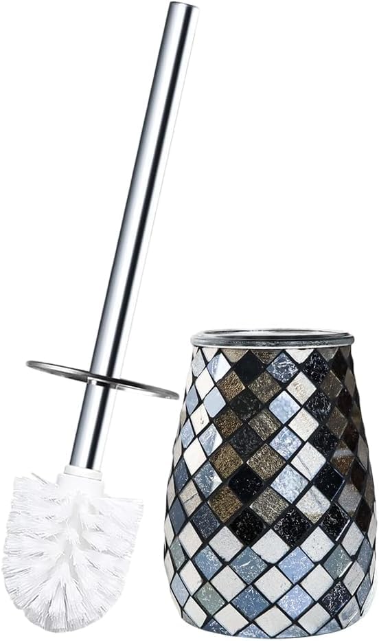 Modern Toilet Brush and Holder Set Mosaic Glass