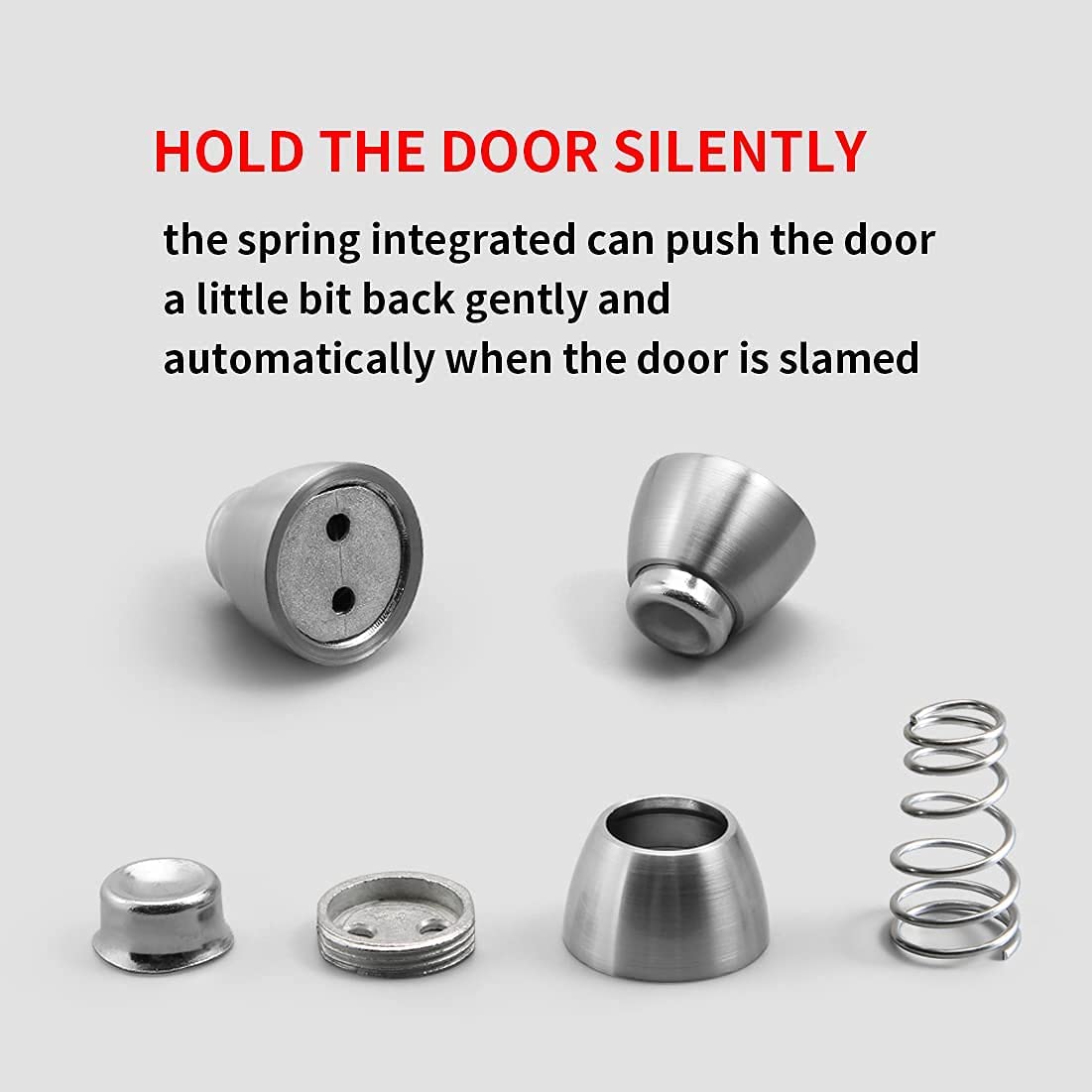 Silver Door Stopper 4 Pack Magnetic Door Stops Zinc Alloy Brushed Nickel Door Catch Door Holder Wall Floor Mounted Metal Soft (4 Count)