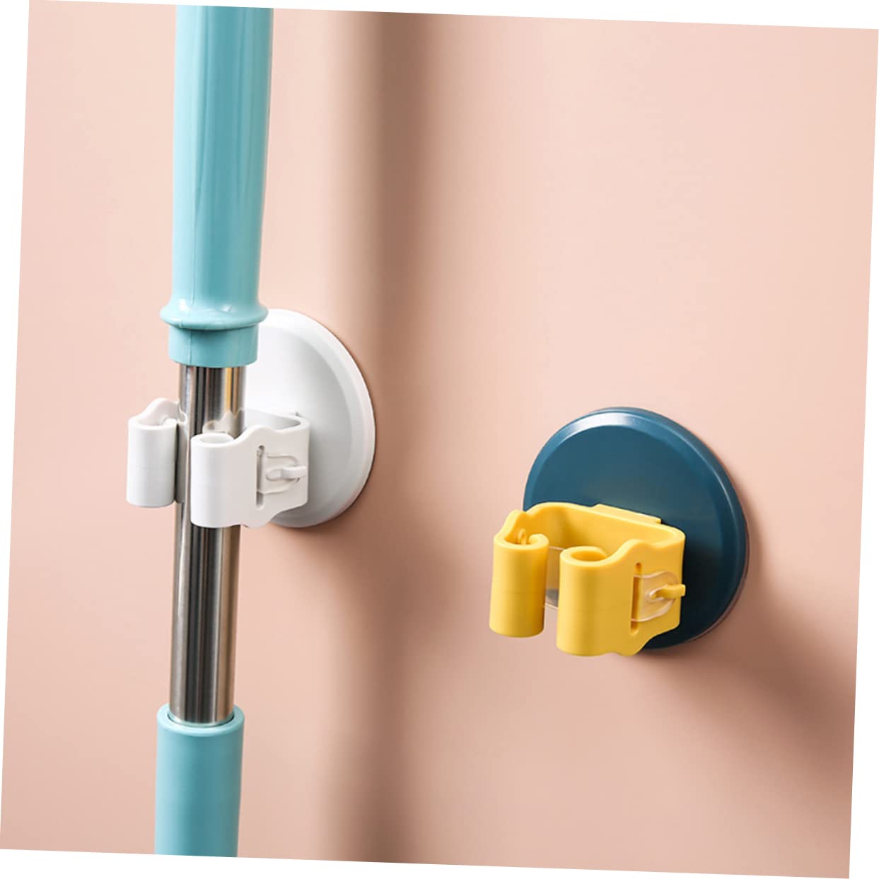 3pcs Wall Mounted Mop Broom Holder White Slip Suction Clips No Drill Storage Rack for Bathroom Kitchen Balcony Organizing Cleaning Tools