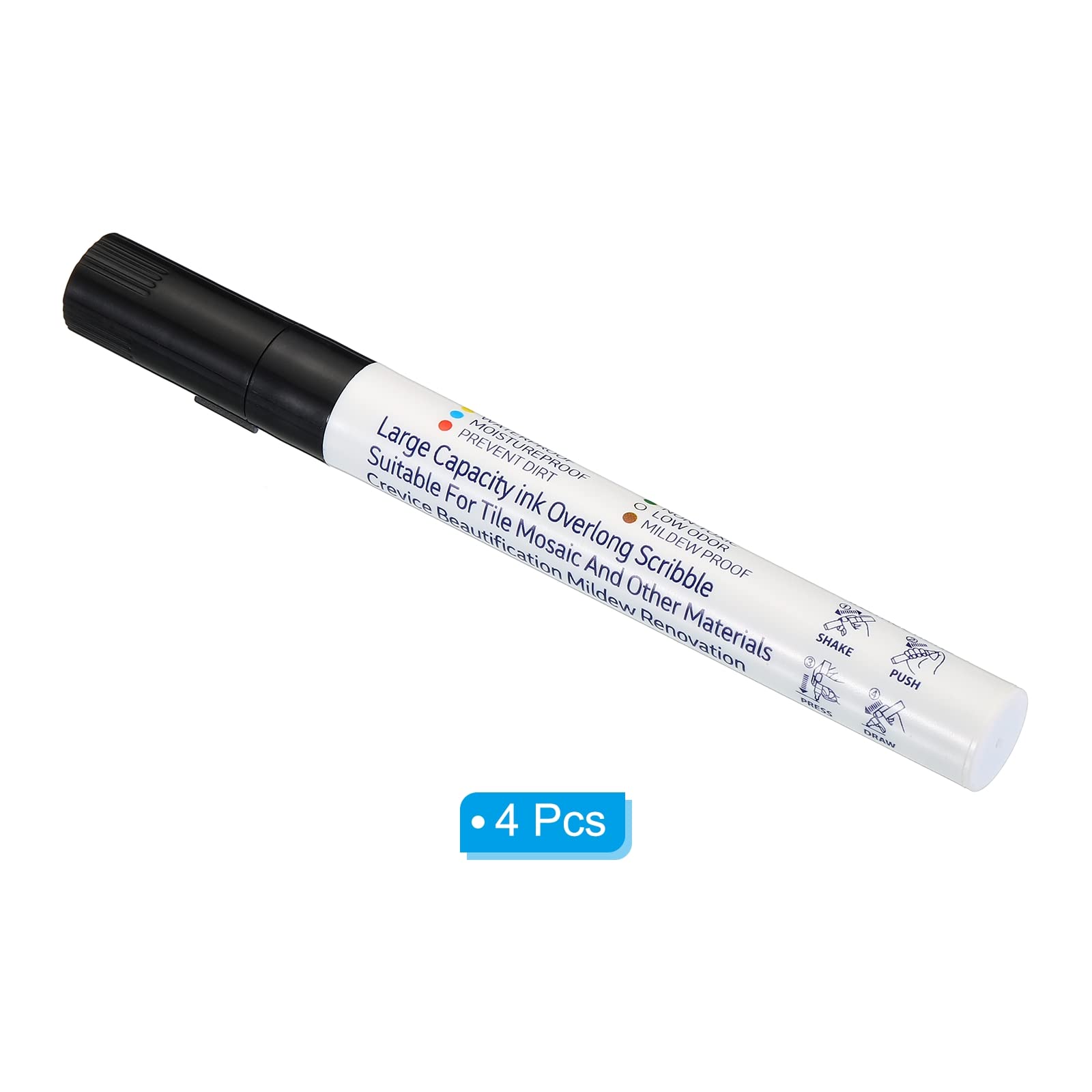 Grout Pen 4 Pack Black Tile Marker Waterproof Grout Sealer Pen Tile Repair Pens Paint Pens for Wall Floor Bathroom Kitchen Refresh (4 Count)